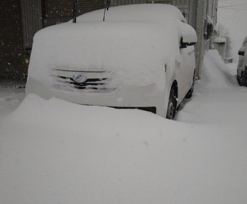 会社の車雪が積もっている写真